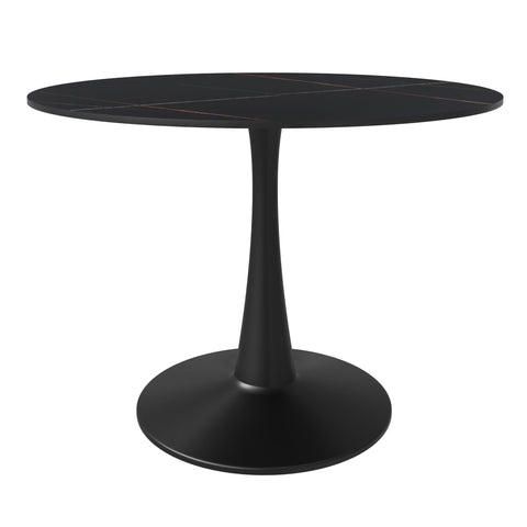 Bristol 40" Round Dining Table with Sintered Stone Tabletop in Black Steel