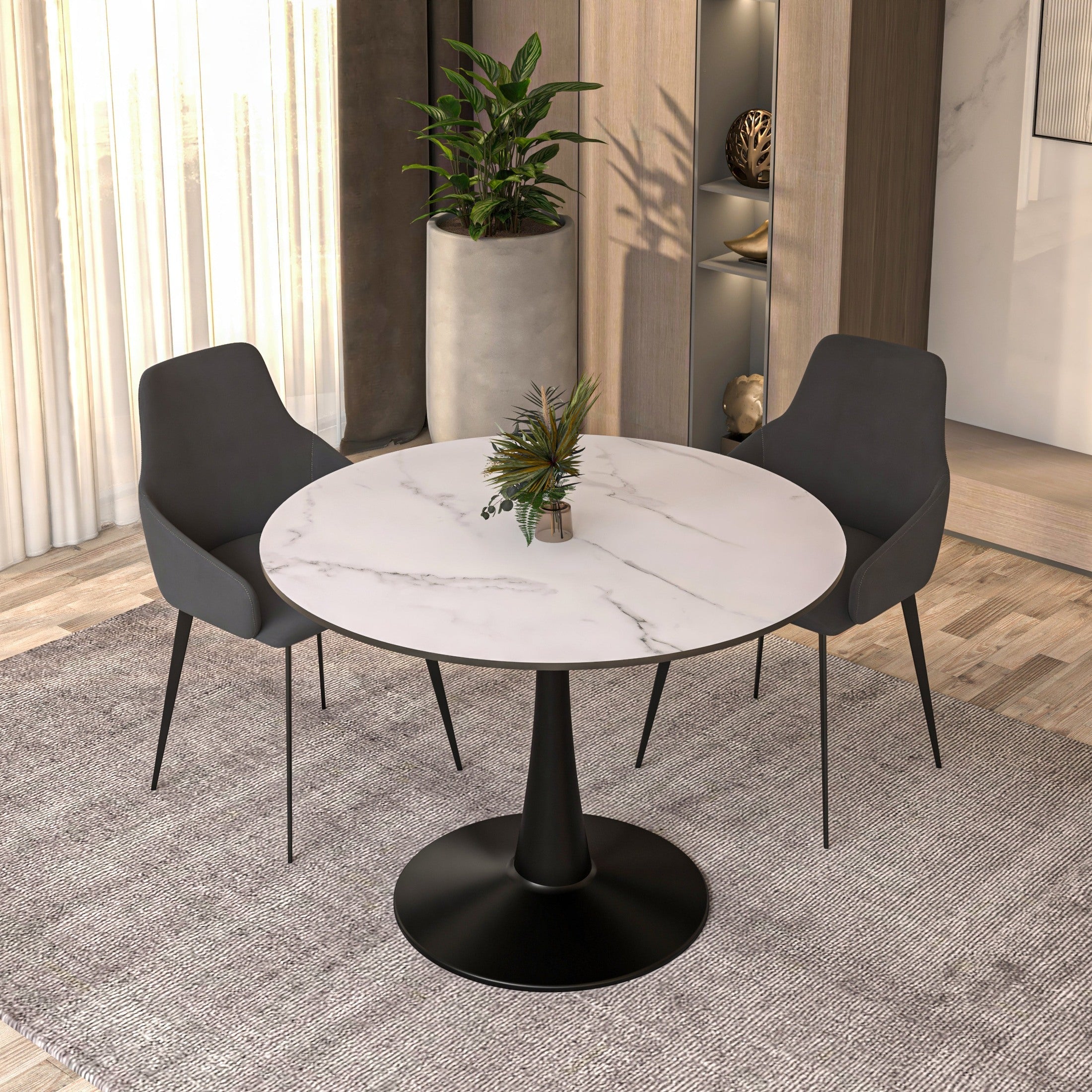 Bristol 40" Round Dining Table with MDF Wood Tabletop in Black Steel