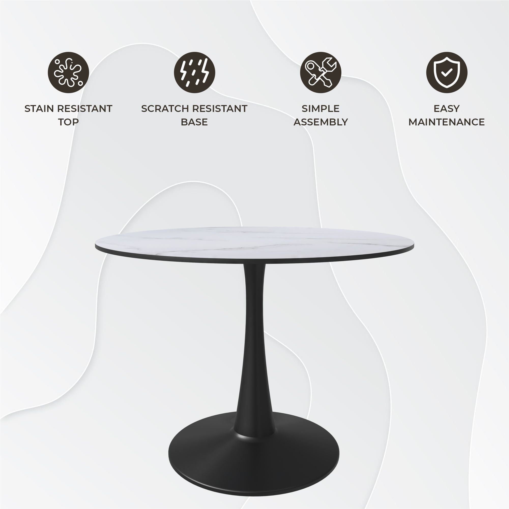 Bristol 40" Round Dining Table with MDF Wood Tabletop in Black Steel