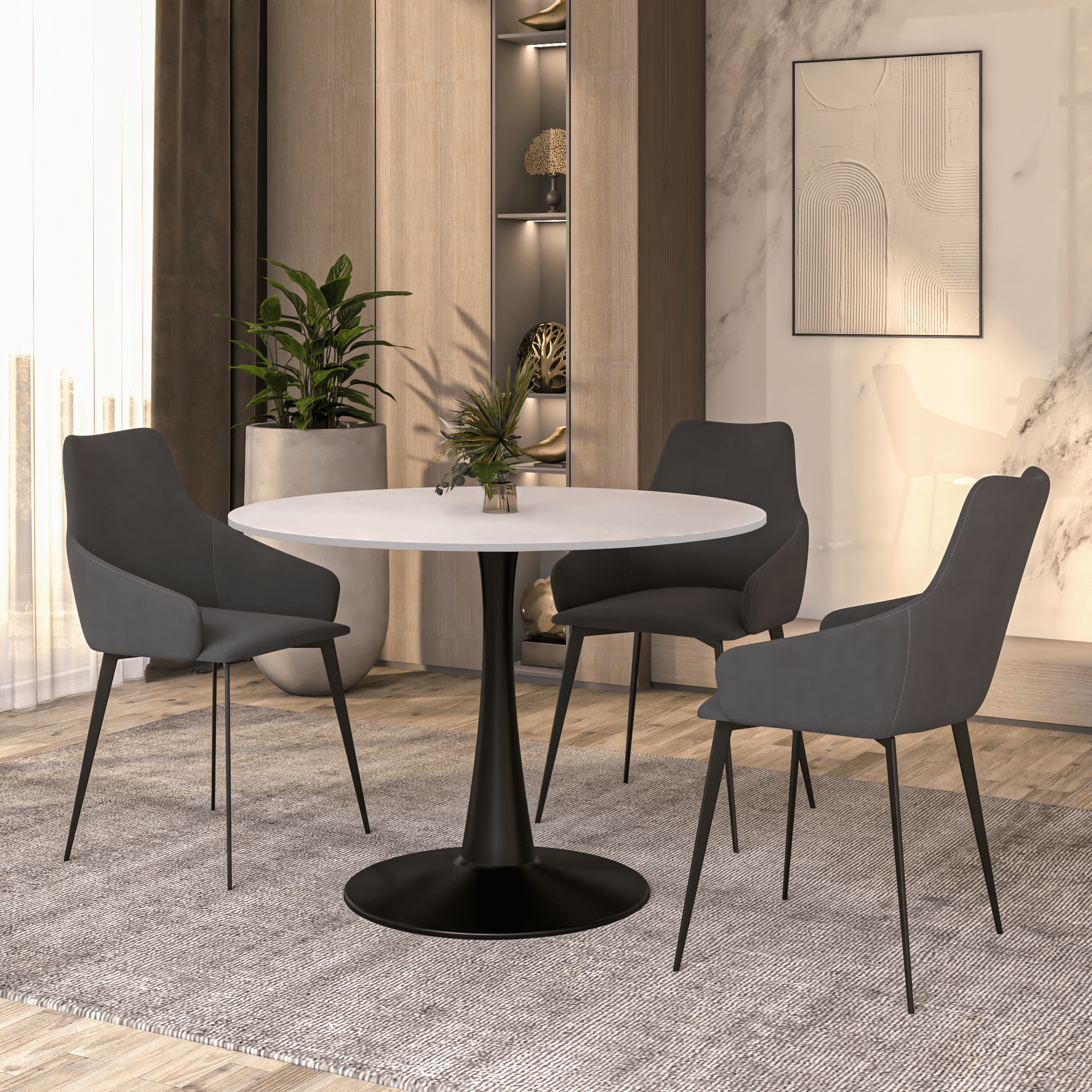 Bristol 40" Round Dining Table with MDF Wood Tabletop in Black Steel