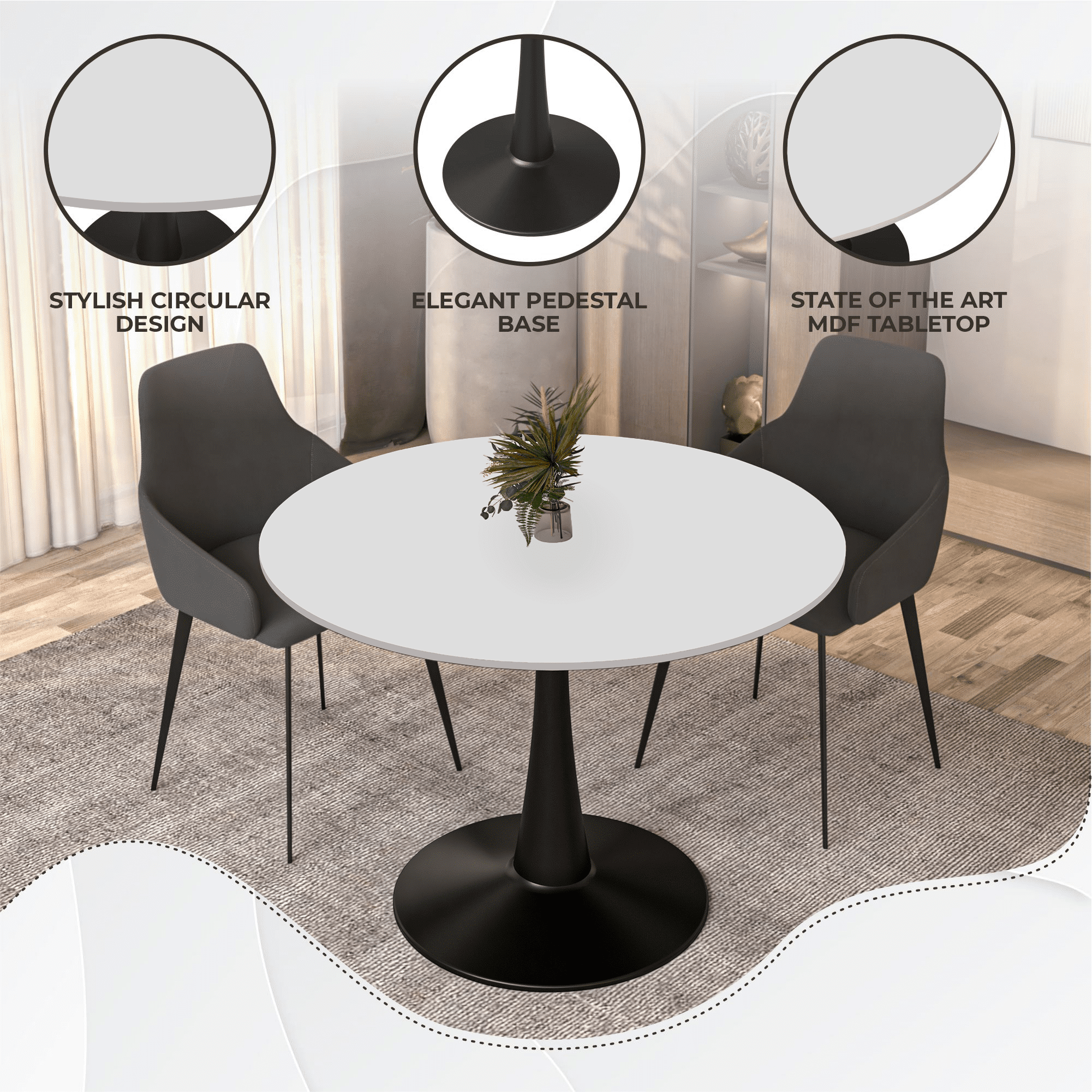 Bristol 40" Round Dining Table with MDF Wood Tabletop in Black Steel