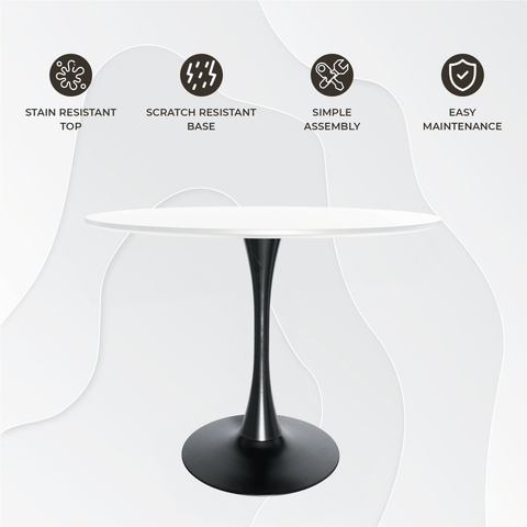 Bristol 40" Round Dining Table with MDF Wood Tabletop in Black Steel