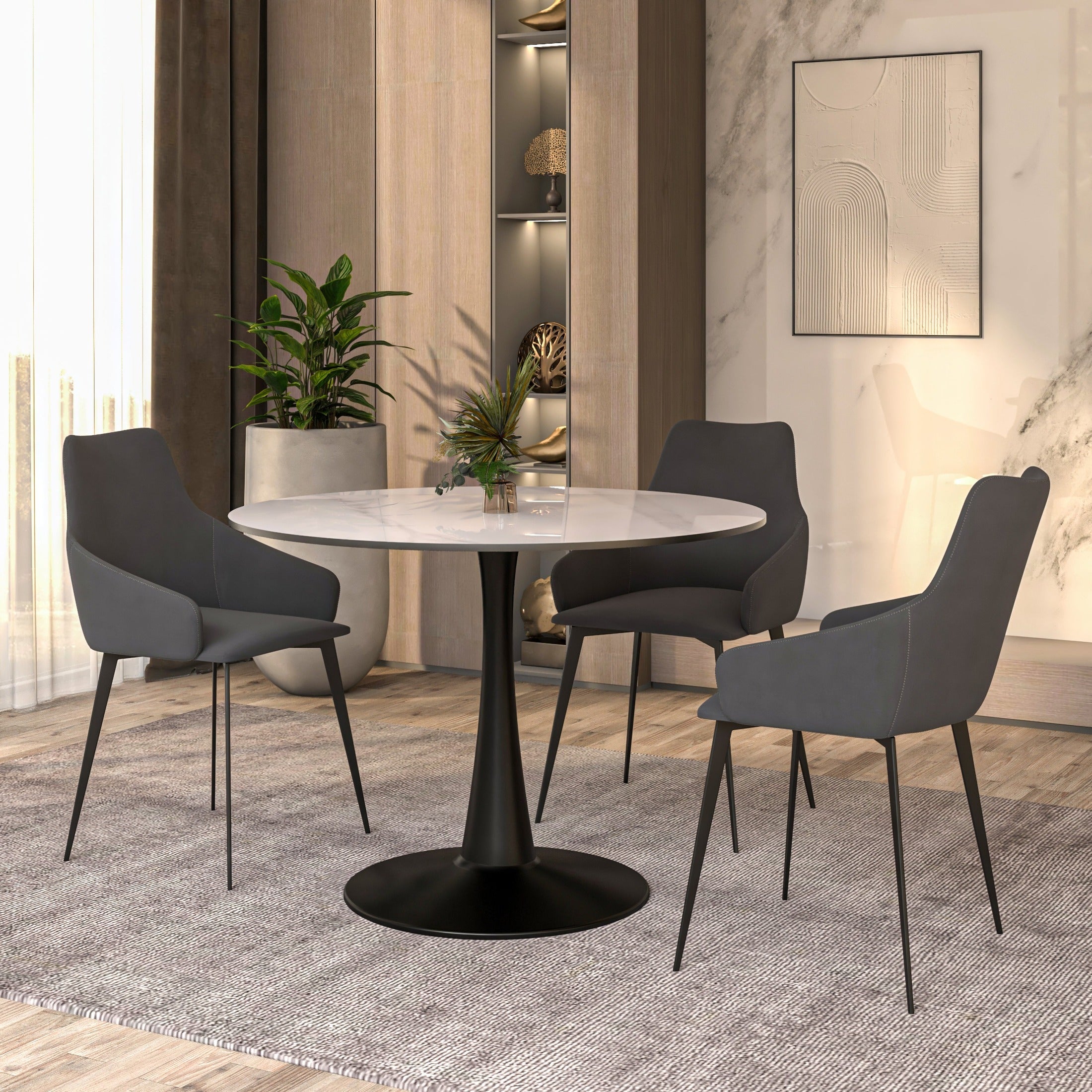 Bristol 40" Round Dining Table with Sintered Stone Tabletop in Black Steel