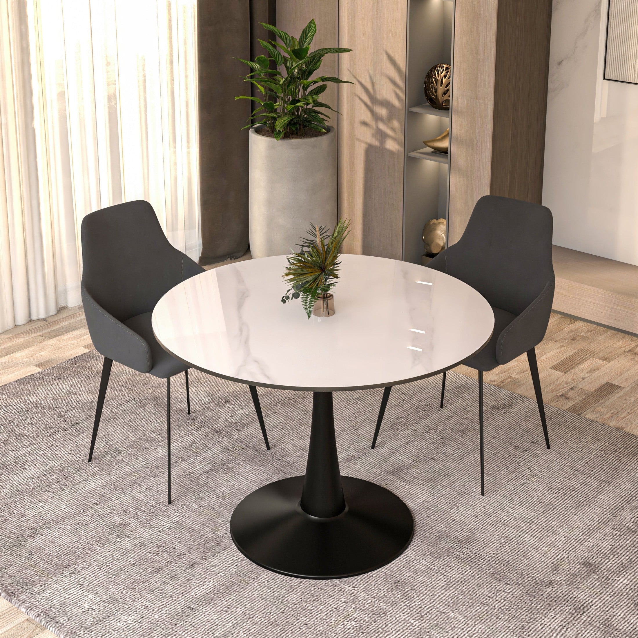 Bristol 40" Round Dining Table with Sintered Stone Tabletop in Black Steel