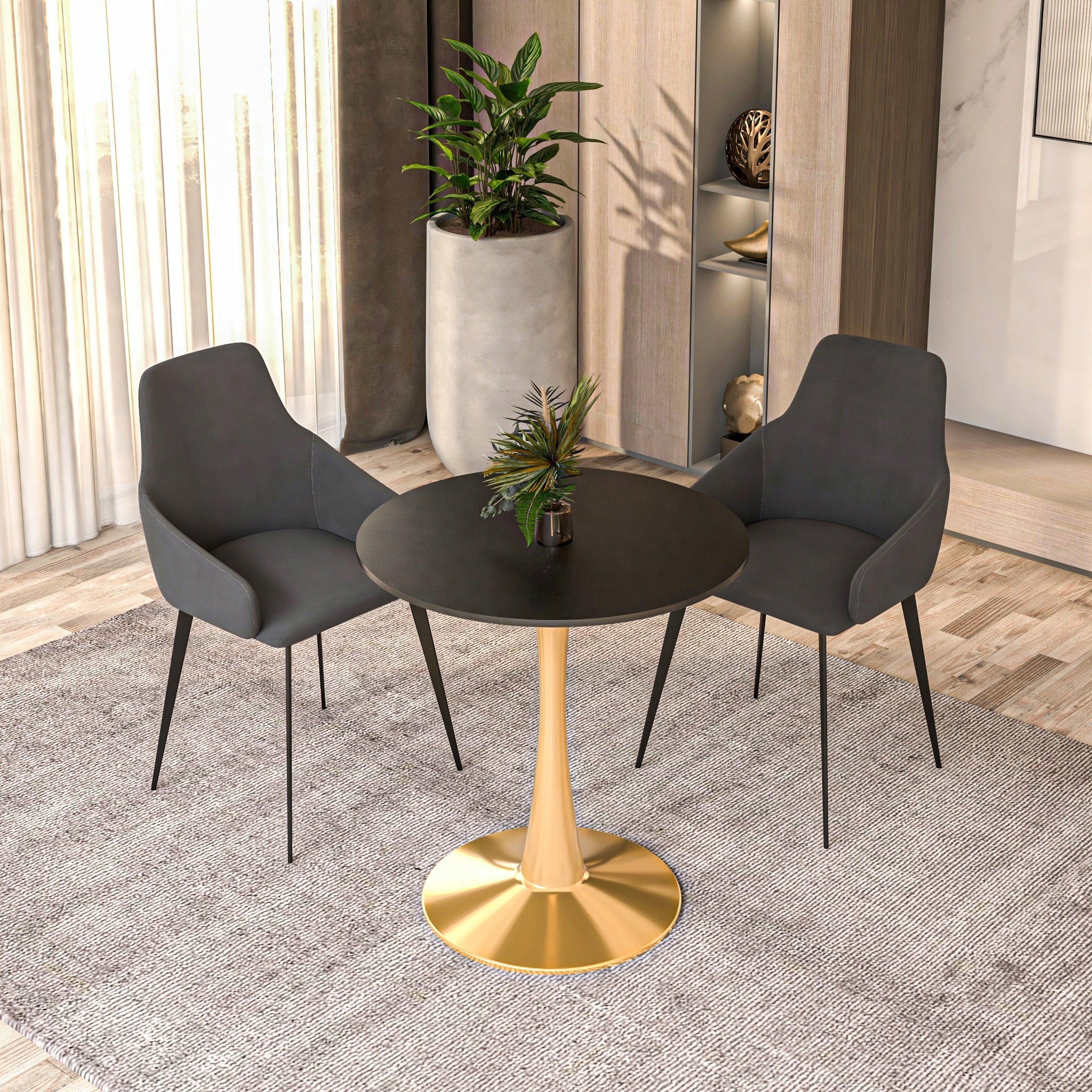 Bristol 24" Round Dining Table with MDF Wood Tabletop in Gold Steel