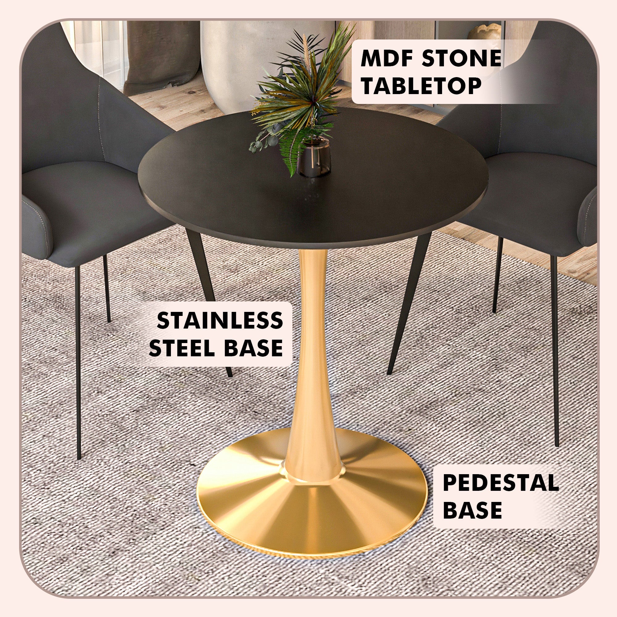 Bristol 24" Round Dining Table with MDF Wood Tabletop in Gold Steel