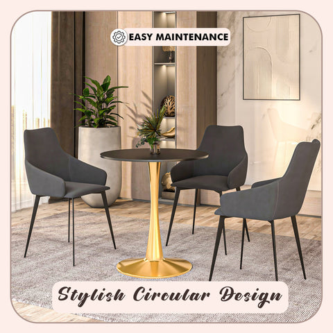 Bristol 24" Round Dining Table with MDF Wood Tabletop in Gold Steel