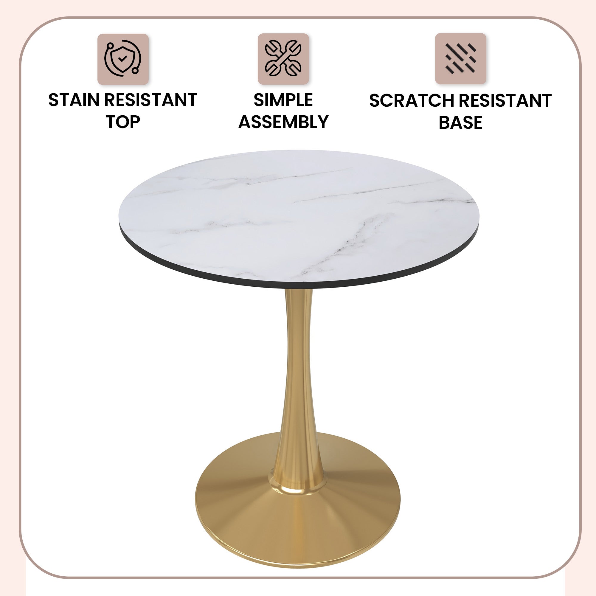 Bristol 24" Round Dining Table with MDF Wood Tabletop in Gold Steel