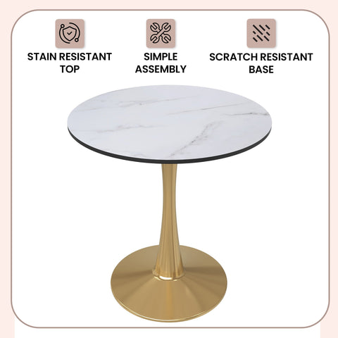 Bristol 24" Round Dining Table with MDF Wood Tabletop in Gold Steel