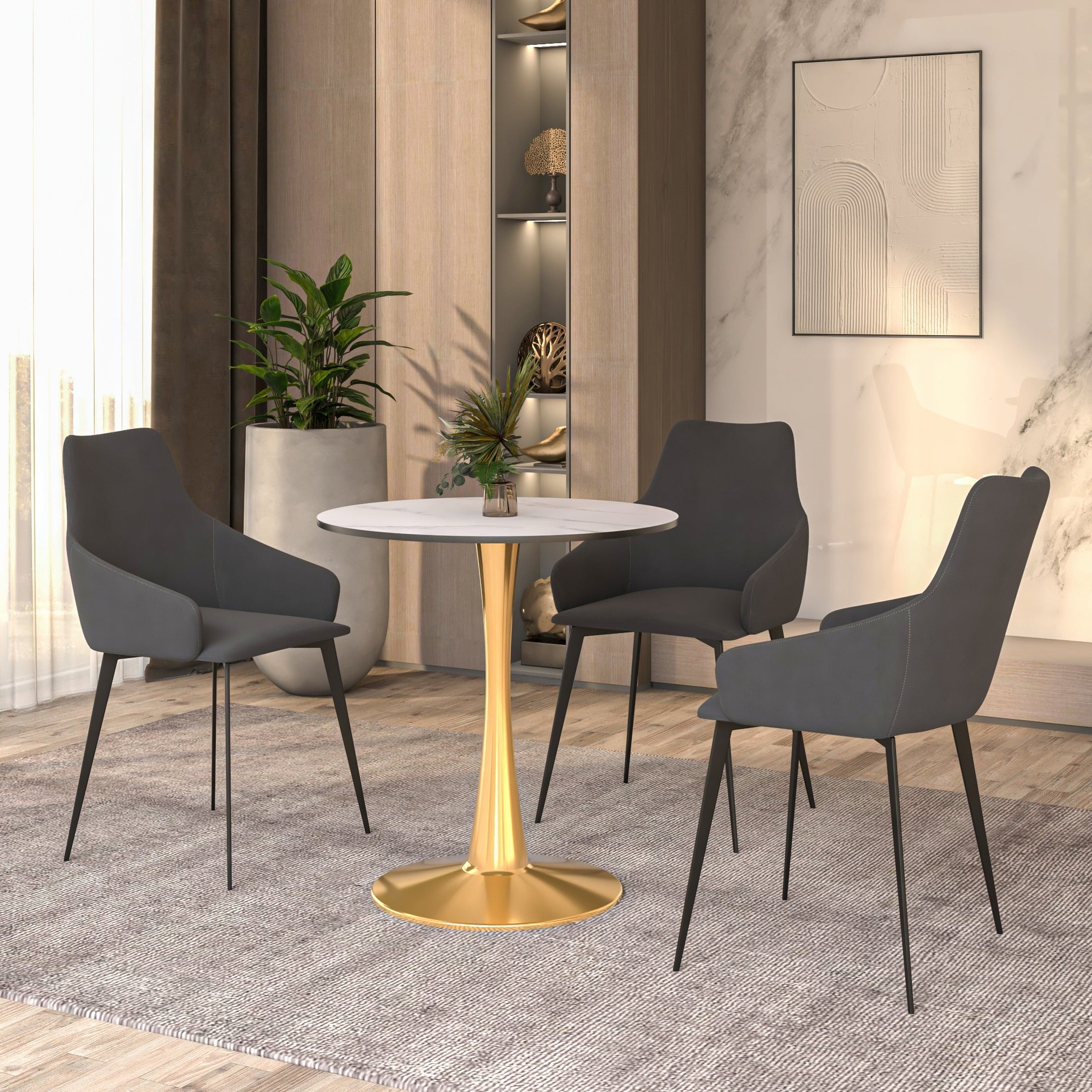 Bristol 24" Round Dining Table with MDF Wood Tabletop in Gold Steel