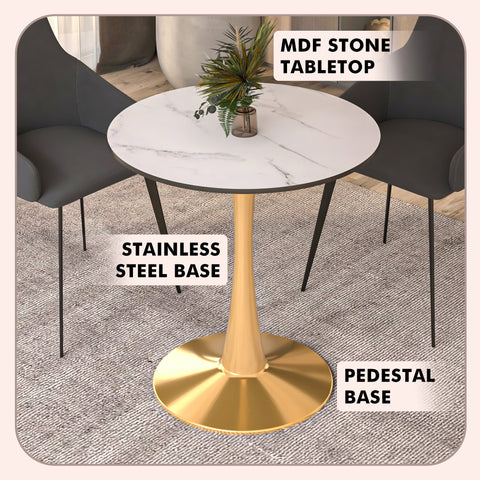 Bristol 24" Round Dining Table with MDF Wood Tabletop in Gold Steel