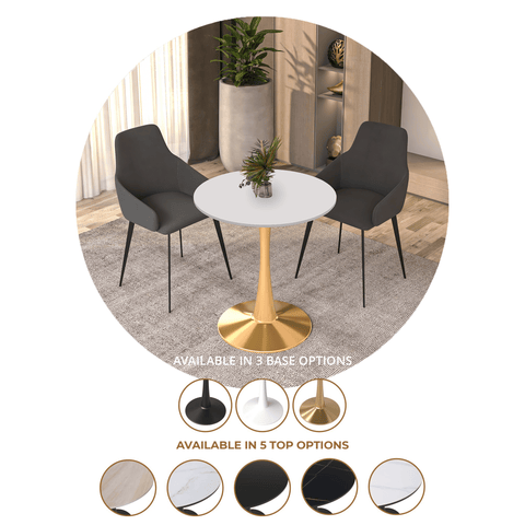 Bristol 24" Round Dining Table with MDF Wood Tabletop in Gold Steel