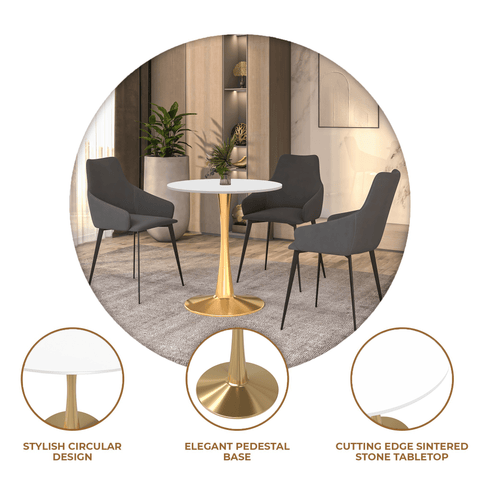 Bristol 24" Round Dining Table with MDF Wood Tabletop in Gold Steel