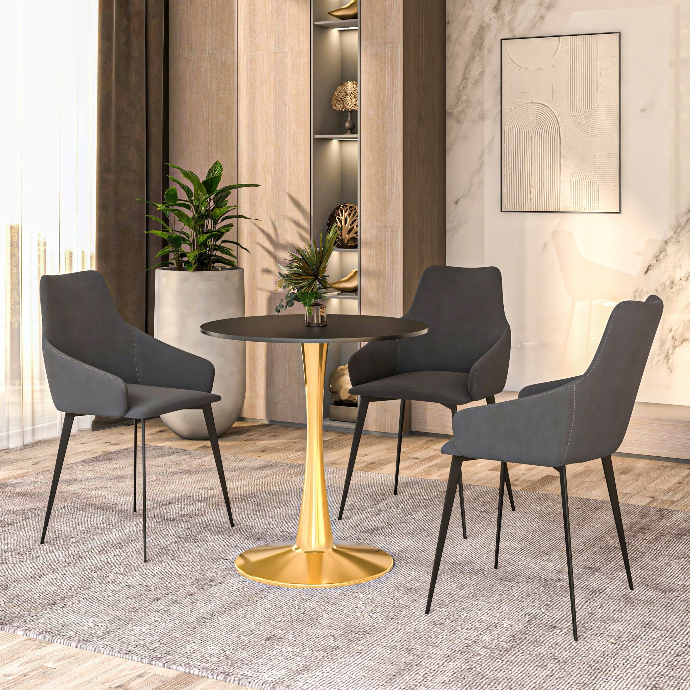 Bristol 27" Round Dining Table with MDF Wood Tabletop in Gold Steel