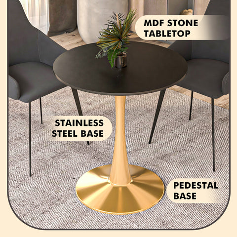 Bristol 27" Round Dining Table with MDF Wood Tabletop in Gold Steel