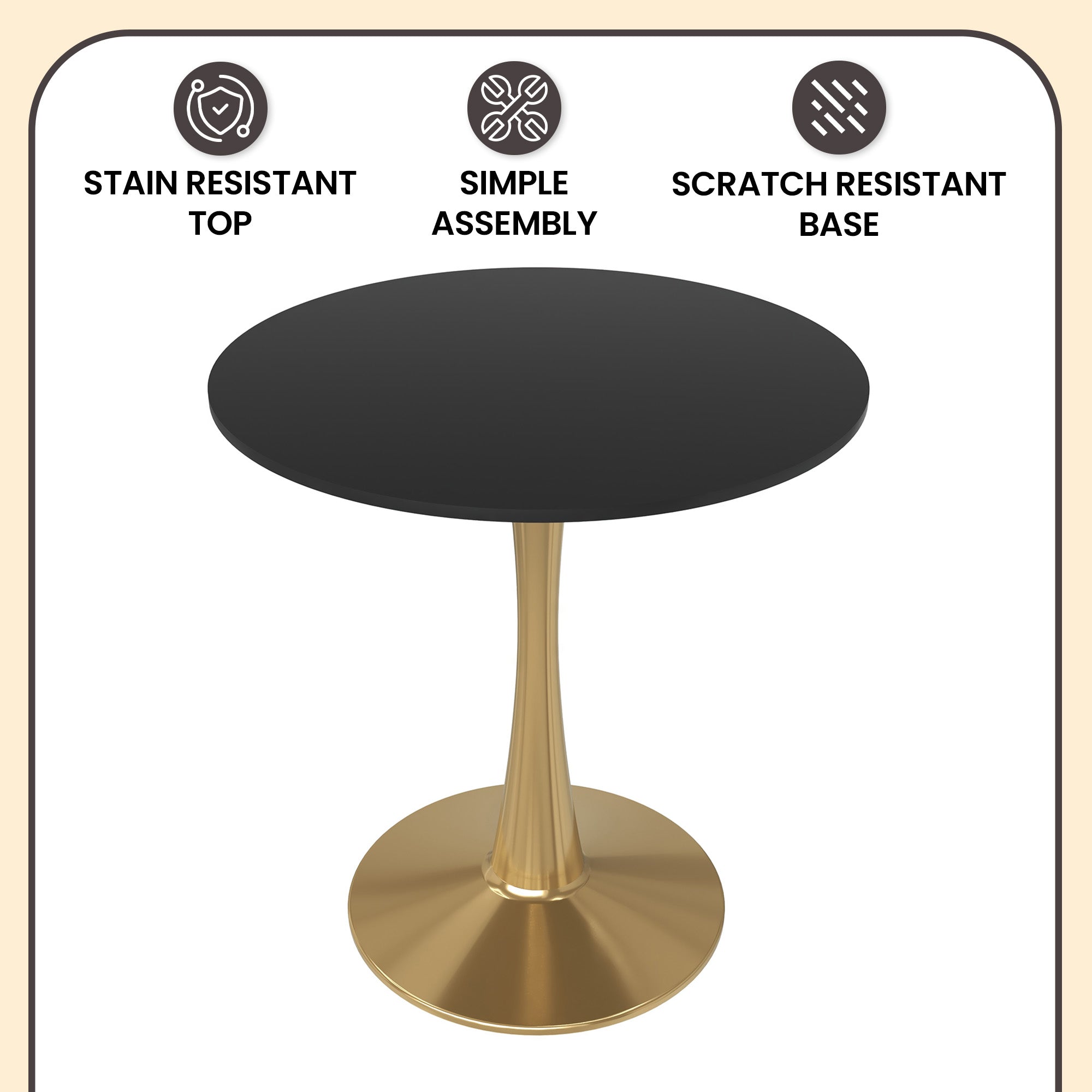 Bristol 27" Round Dining Table with MDF Wood Tabletop in Gold Steel