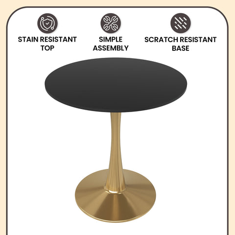 Bristol 27" Round Dining Table with MDF Wood Tabletop in Gold Steel