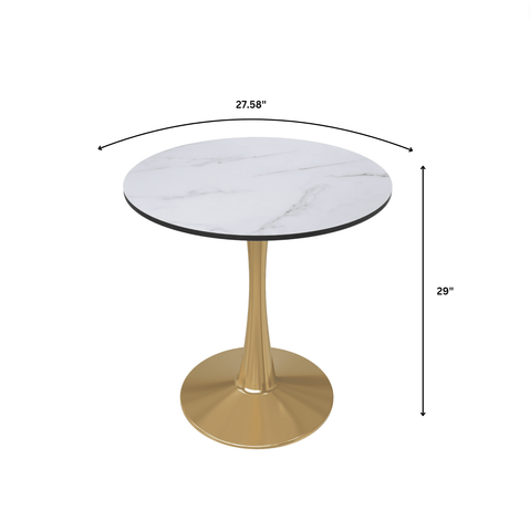 Bristol 27" Round Dining Table with MDF Wood Tabletop in Gold Steel