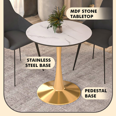 Bristol 27" Round Dining Table with MDF Wood Tabletop in Gold Steel