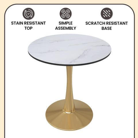 Bristol 27" Round Dining Table with MDF Wood Tabletop in Gold Steel