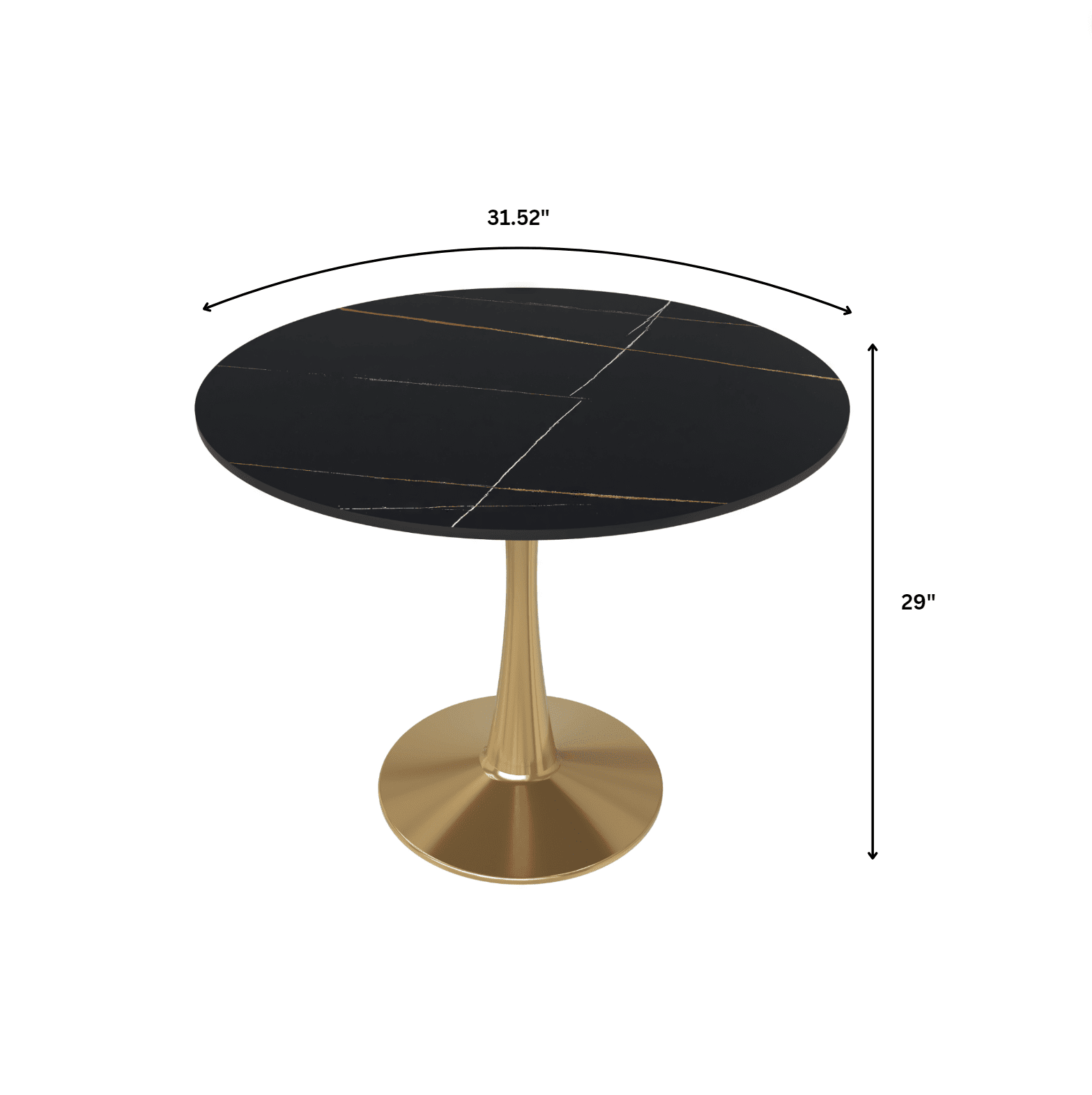 Bristol 31" Round Dining Table with Sintered Stone Tabletop in Gold Steel