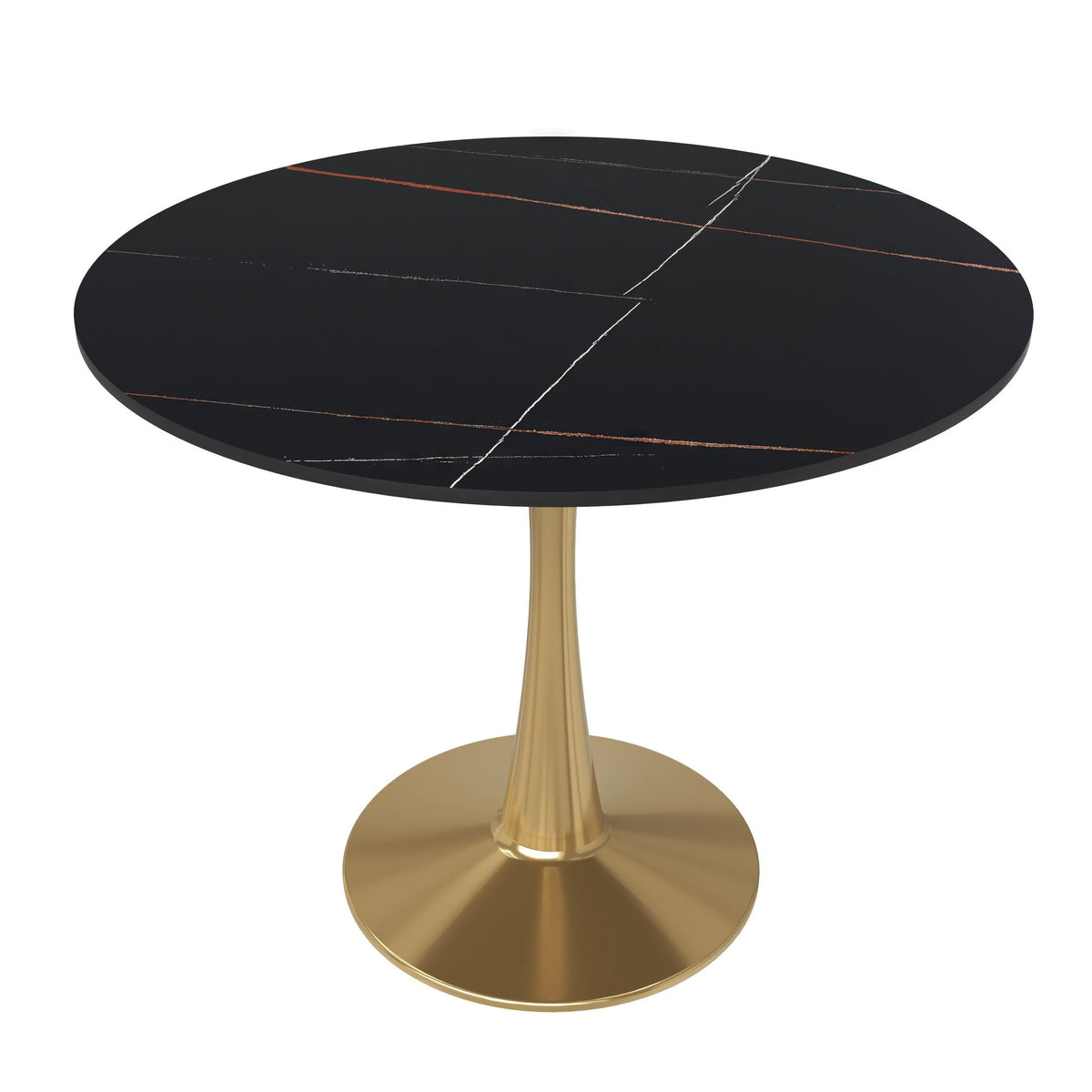 Bristol 31" Round Dining Table with Sintered Stone Tabletop in Gold Steel