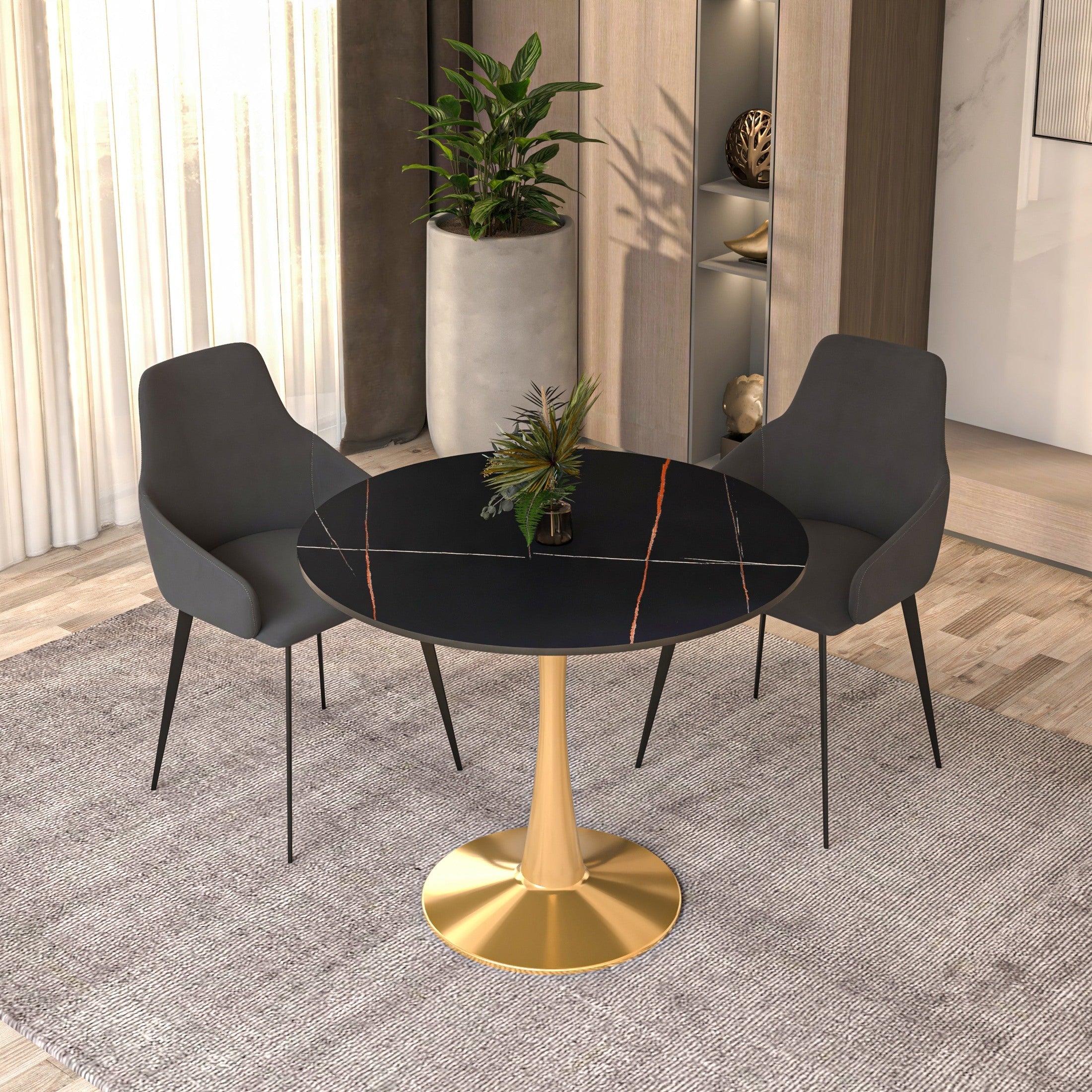 Bristol 31" Round Dining Table with Sintered Stone Tabletop in Gold Steel