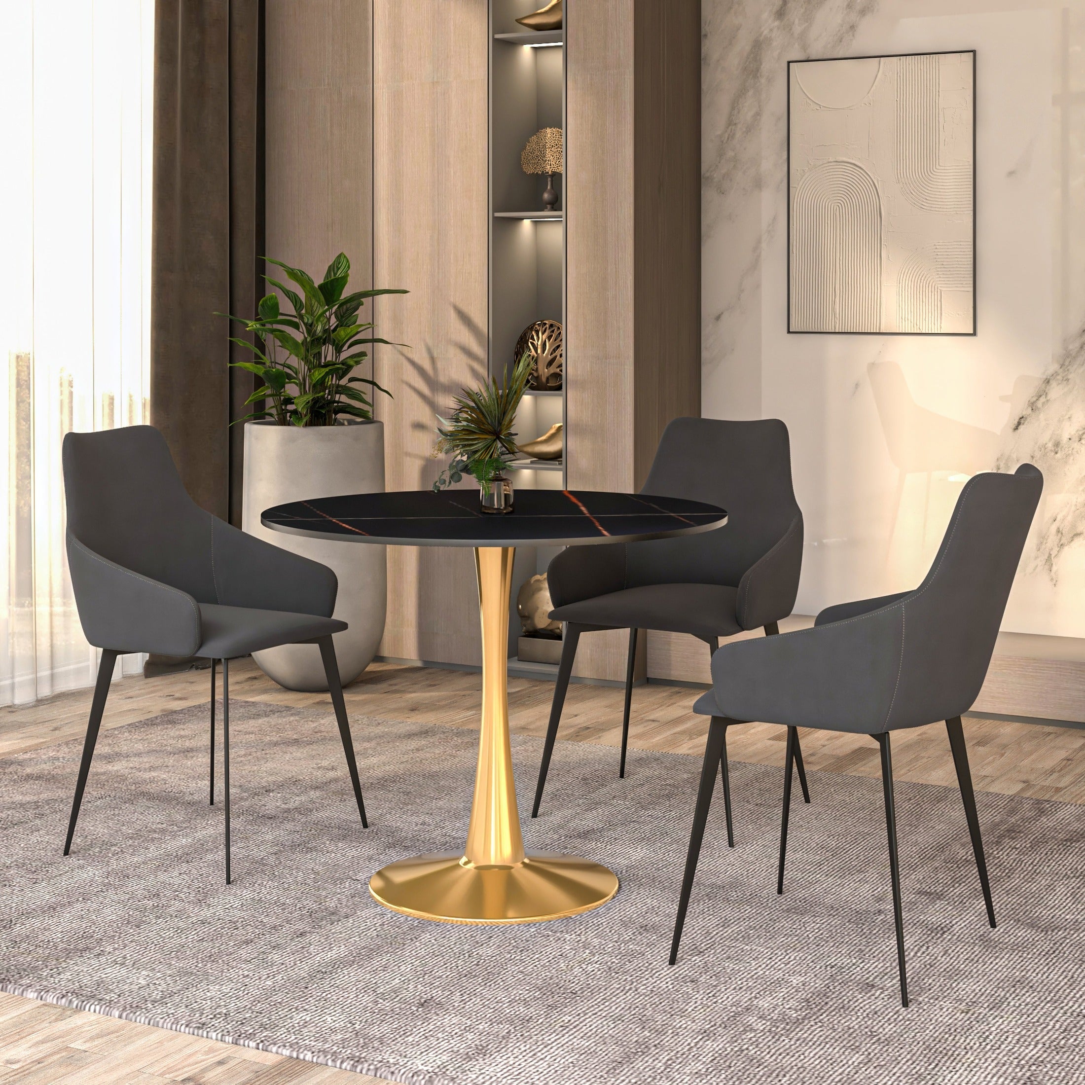 Bristol 31" Round Dining Table with Sintered Stone Tabletop in Gold Steel