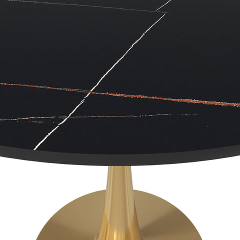 Bristol 31" Round Dining Table with Sintered Stone Tabletop in Gold Steel