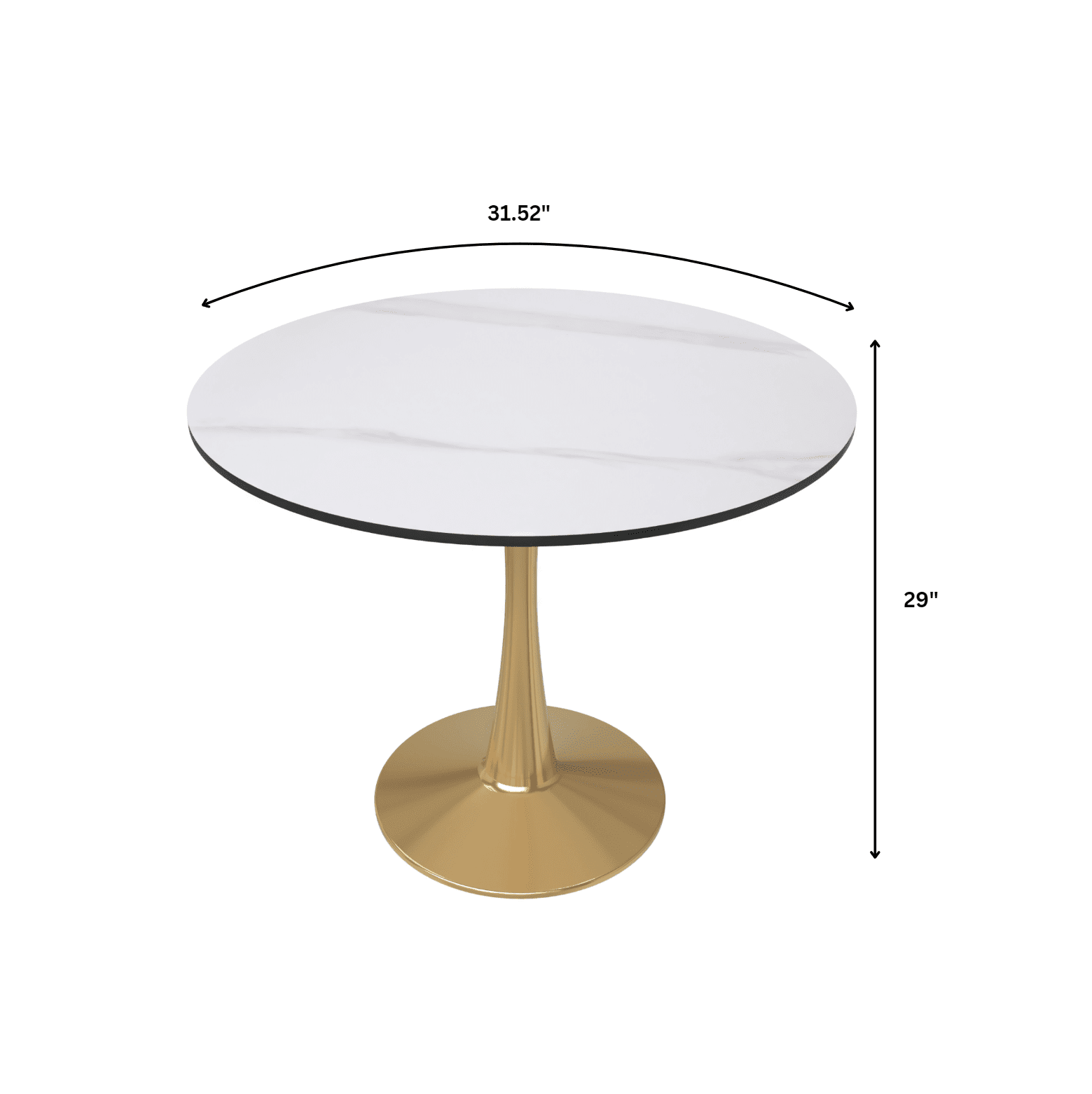 Bristol 31" Round Dining Table with Sintered Stone Tabletop in Gold Steel