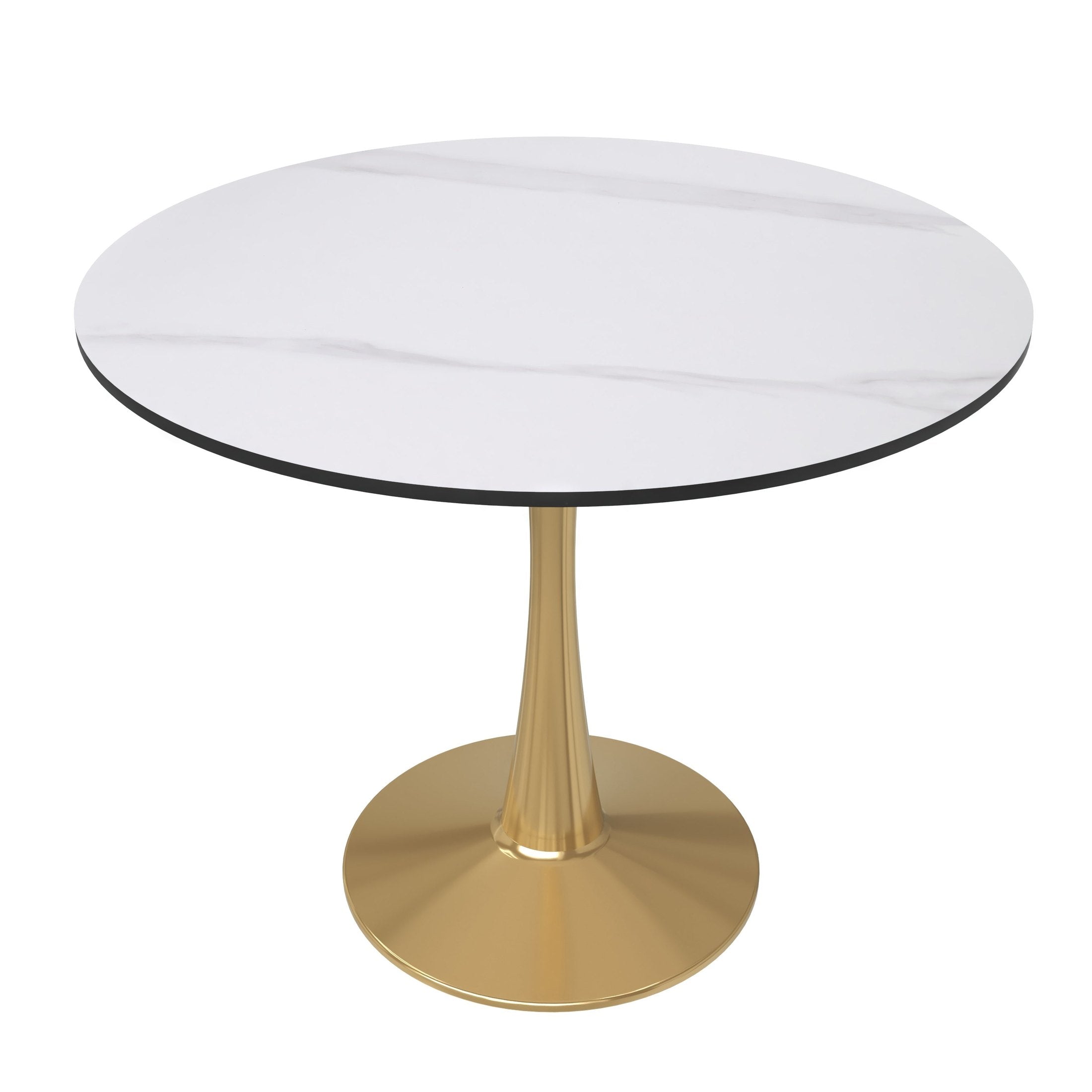 Bristol 35" Round Dining Table with MDF Wood Tabletop in Gold Steel