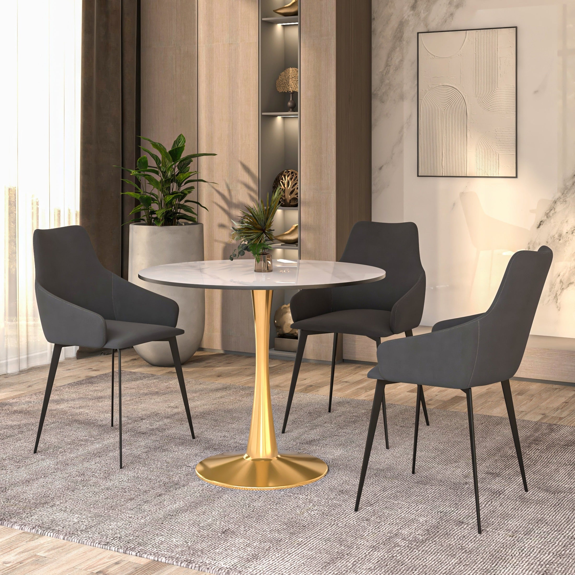 Bristol 31" Round Dining Table with Sintered Stone Tabletop in Gold Steel