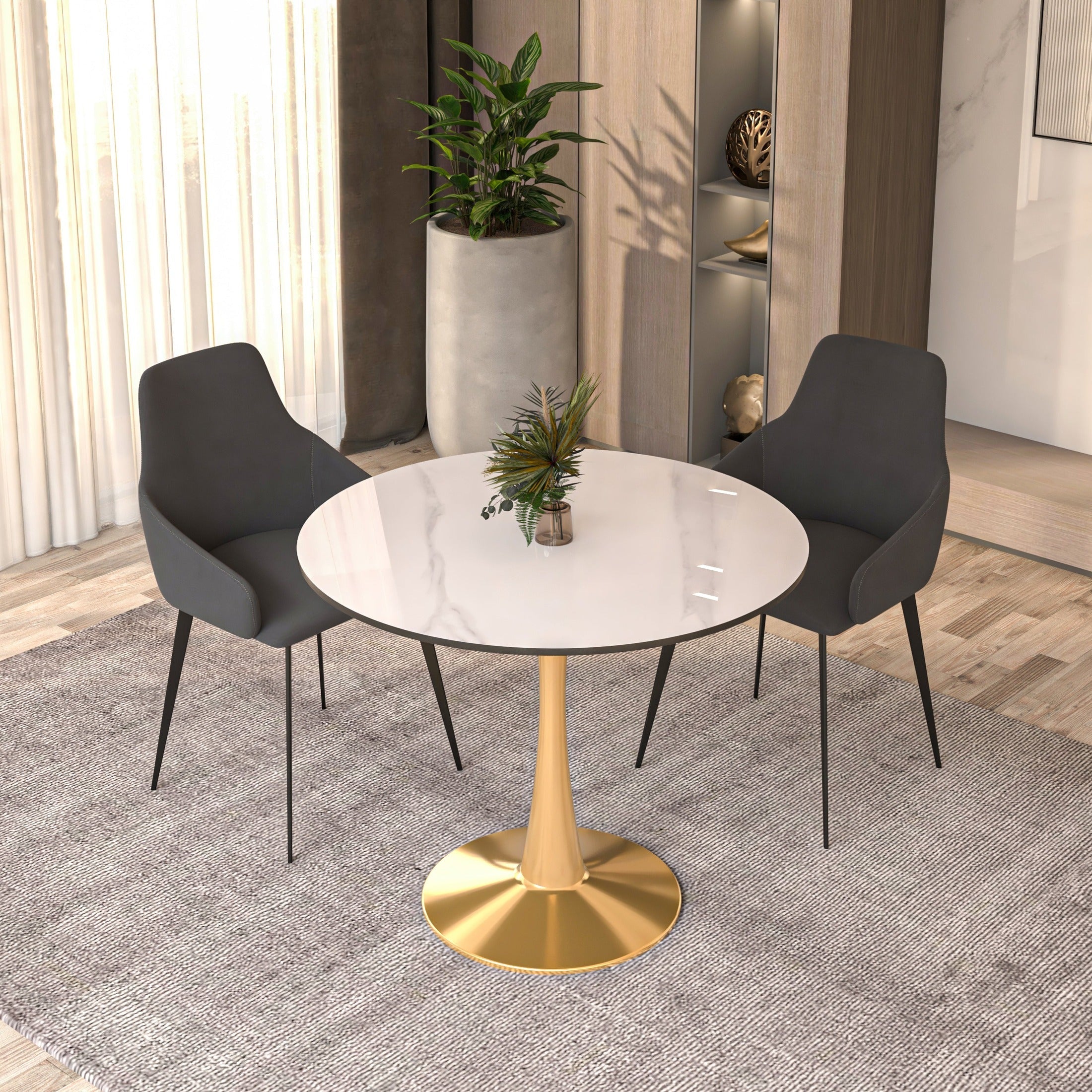 Bristol 31" Round Dining Table with Sintered Stone Tabletop in Gold Steel