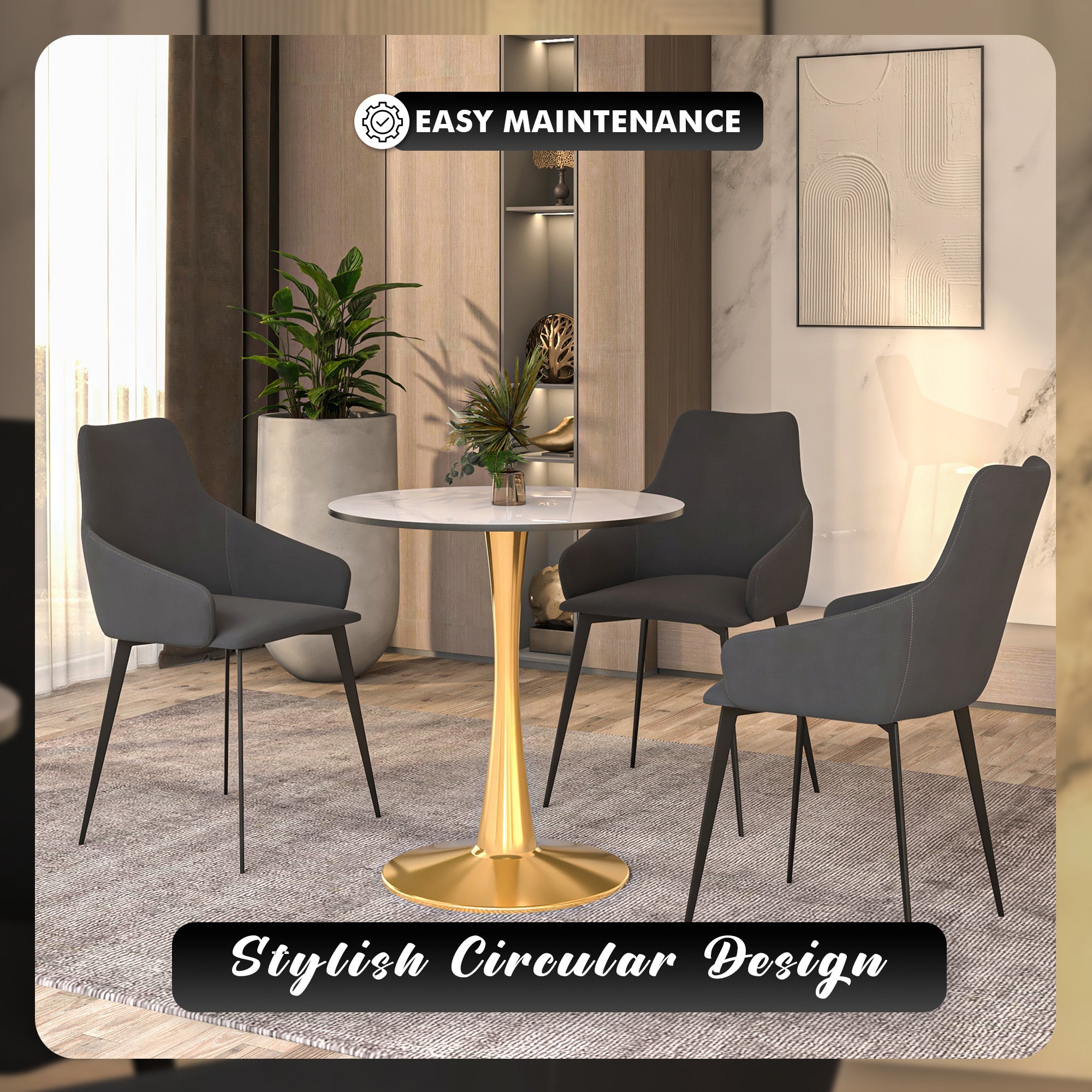 Bristol 35" Round Dining Table with MDF Wood Tabletop in Gold Steel