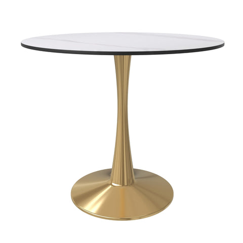 Bristol 31" Round Dining Table with Sintered Stone Tabletop in Gold Steel