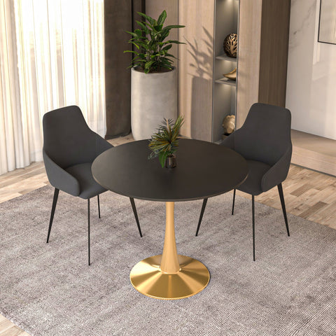 Bristol 35" Round Dining Table with MDF Wood Tabletop in Gold Steel