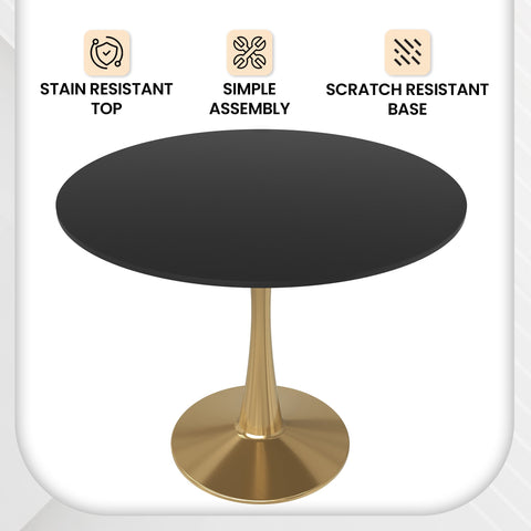 Bristol 35" Round Dining Table with MDF Wood Tabletop in Gold Steel