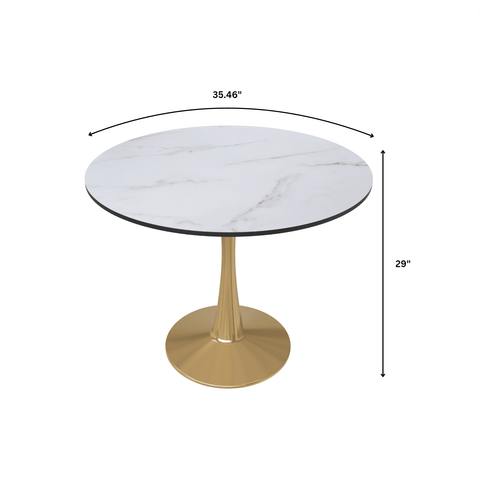 Bristol 35" Round Dining Table with MDF Wood Tabletop in Gold Steel