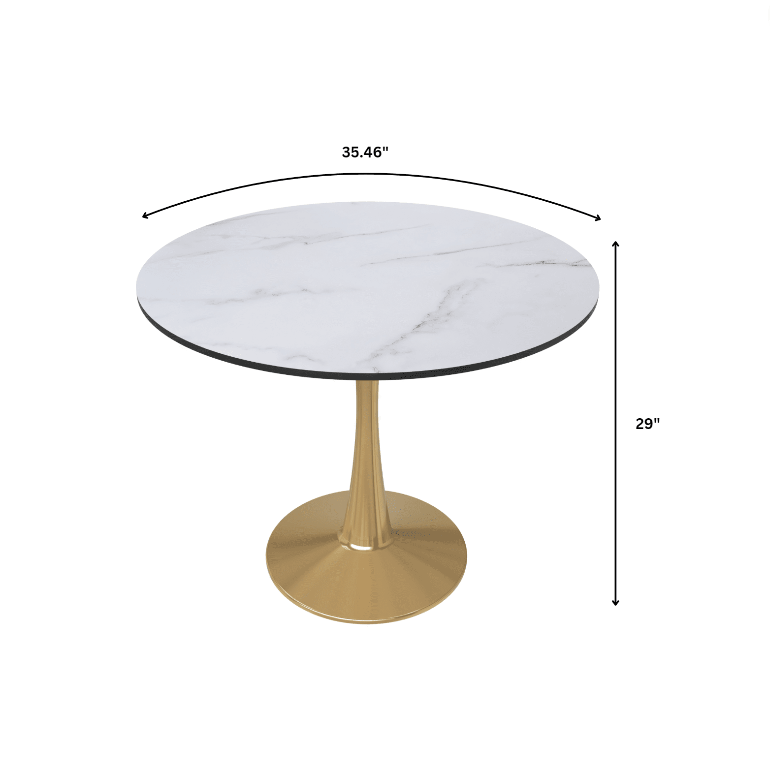 Bristol 35" Round Dining Table with MDF Wood Tabletop in Gold Steel