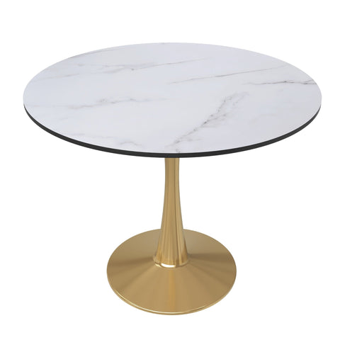 Bristol 35" Round Dining Table with MDF Wood Tabletop in Gold Steel