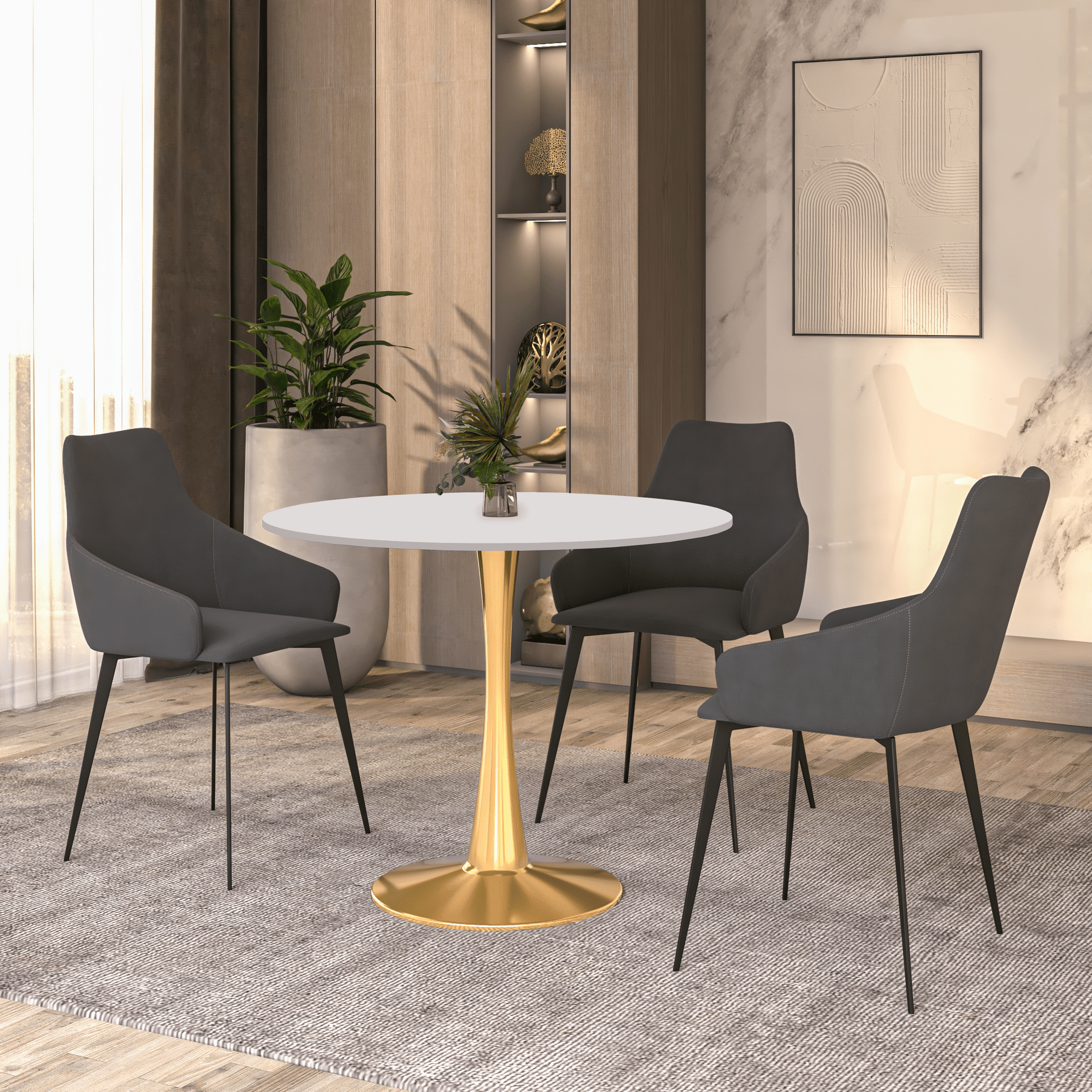 Bristol 35" Round Dining Table with MDF Wood Tabletop in Gold Steel