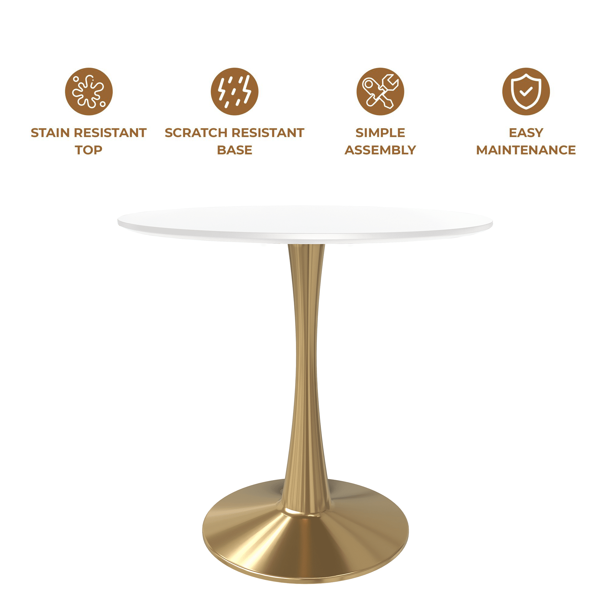 Bristol 35" Round Dining Table with MDF Wood Tabletop in Gold Steel