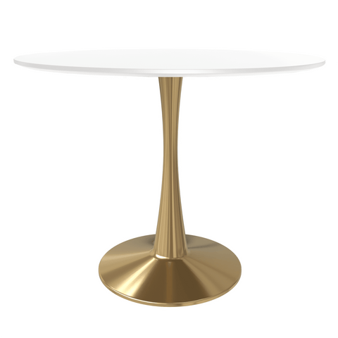 Bristol 35" Round Dining Table with MDF Wood Tabletop in Gold Steel