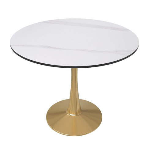 Bristol 35" Round Dining Table with Sintered Stone Tabletop in Gold Steel