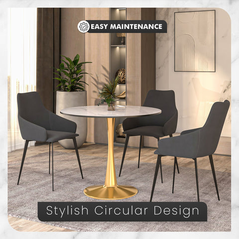 Bristol 35" Round Dining Table with Sintered Stone Tabletop in Gold Steel