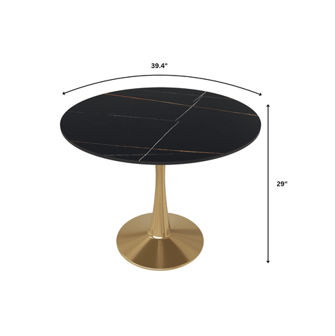 Bristol 40" Round Dining Table with Sintered Stone Tabletop in Gold Steel