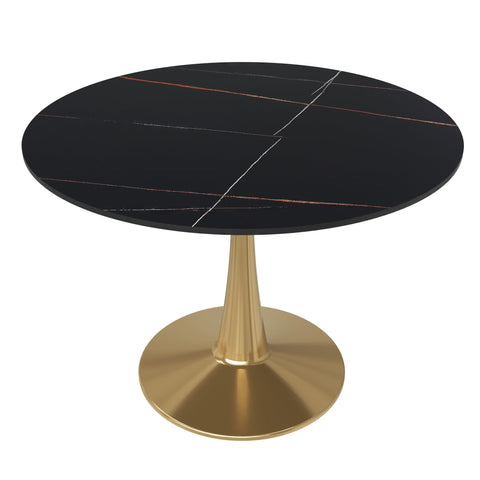 Bristol 40" Round Dining Table with Sintered Stone Tabletop in Gold Steel