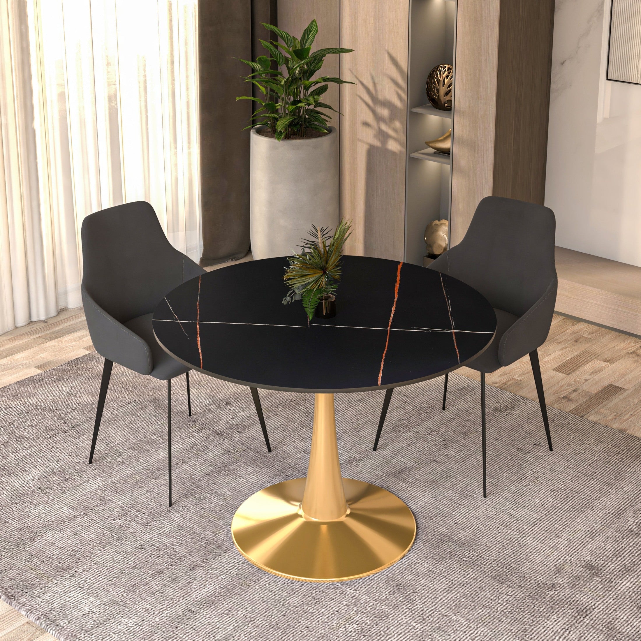 Bristol 40" Round Dining Table with Sintered Stone Tabletop in Gold Steel