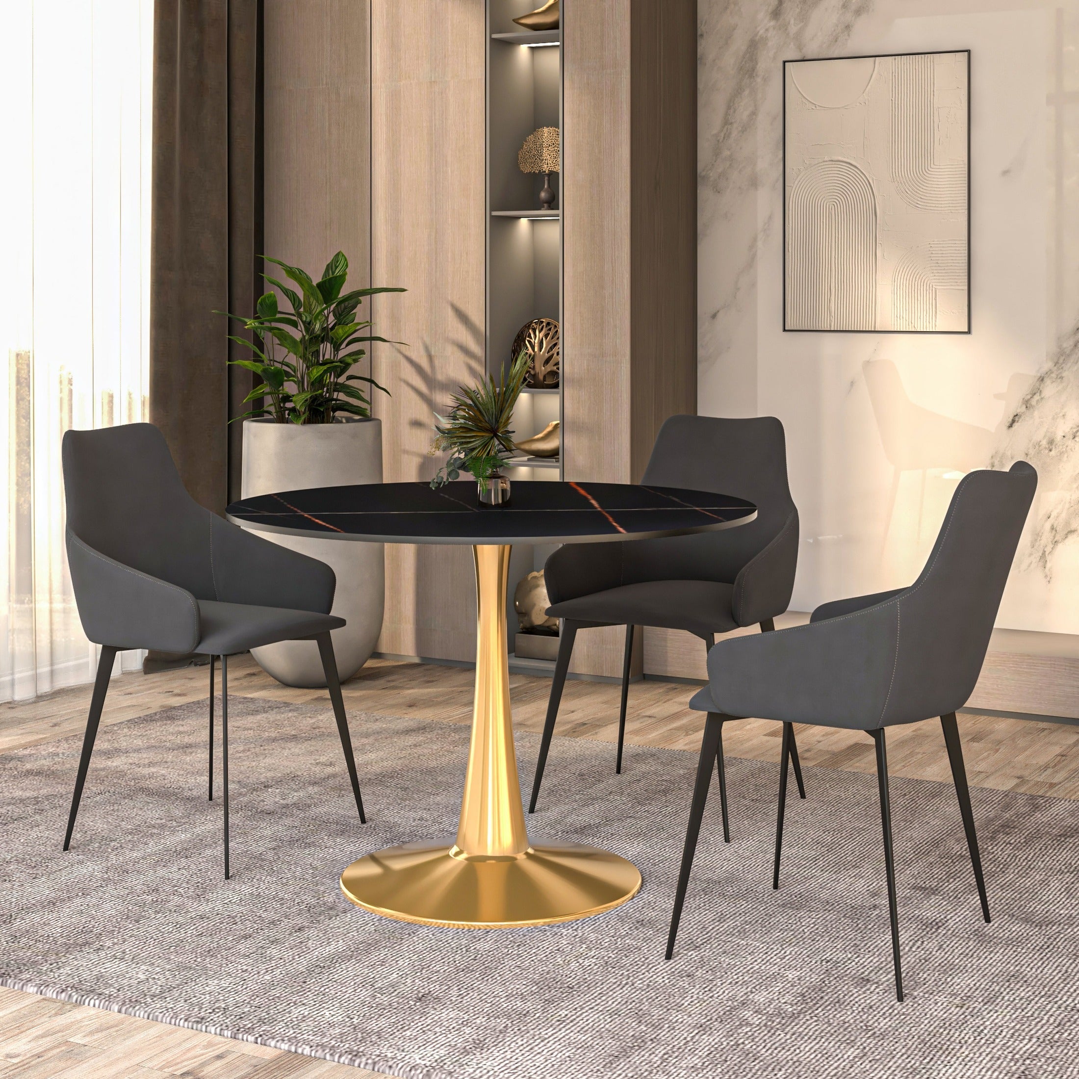 Bristol 40" Round Dining Table with Sintered Stone Tabletop in Gold Steel