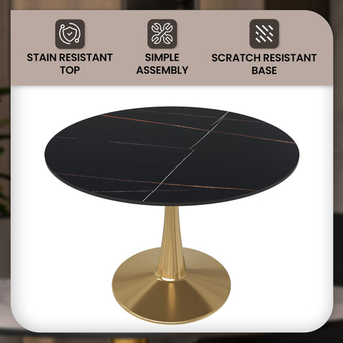 Bristol 40" Round Dining Table with Sintered Stone Tabletop in Gold Steel